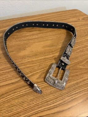 Black Western Belt with Decorative Silver-Tone Buckle